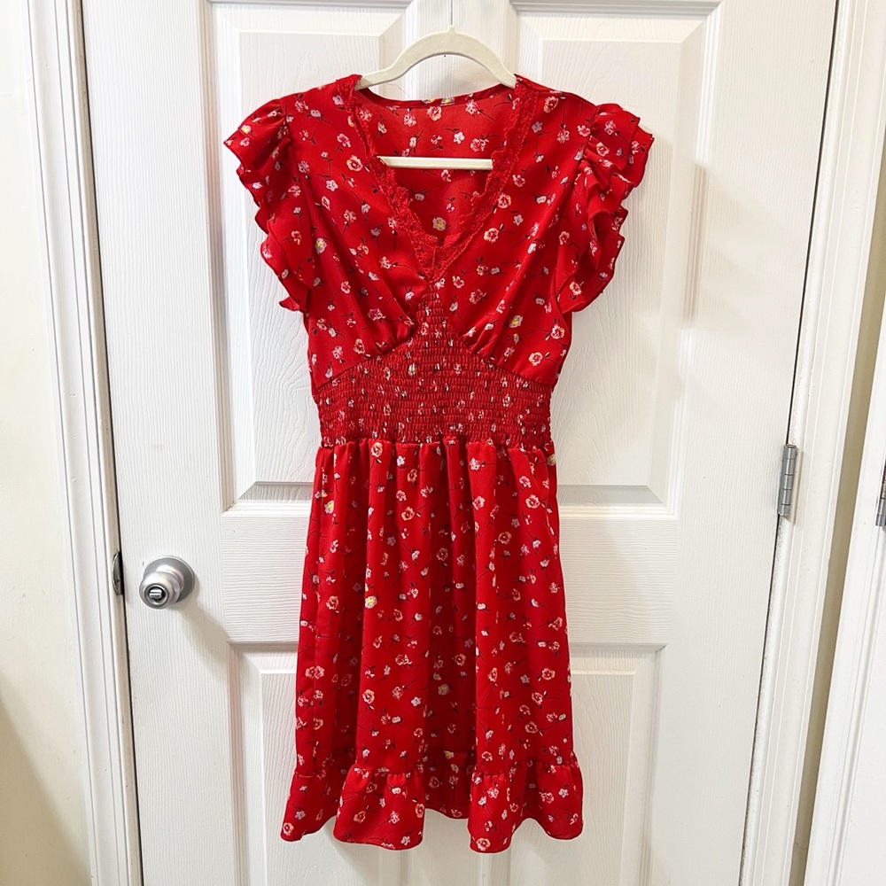 NWOT Red Ruffled Mini Sundress - Picture 14 of 14